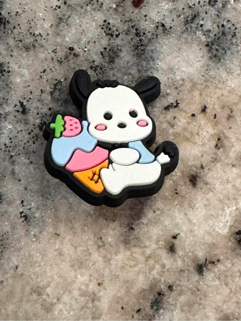 CROCS Black Puppy Ice Cream Jibbitz Charm with Pink, Blue & Yellow Accents